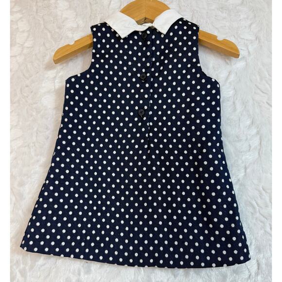 Janie & Jack Sleeveless Collared Dress Navy Blue Polka Dot Baby Girls 12-18 Mos - Picture 2 of 4